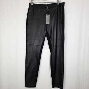 NWT Eileen Fisher Leather Blocked Leggings Viscose Stretch Ponte Black M